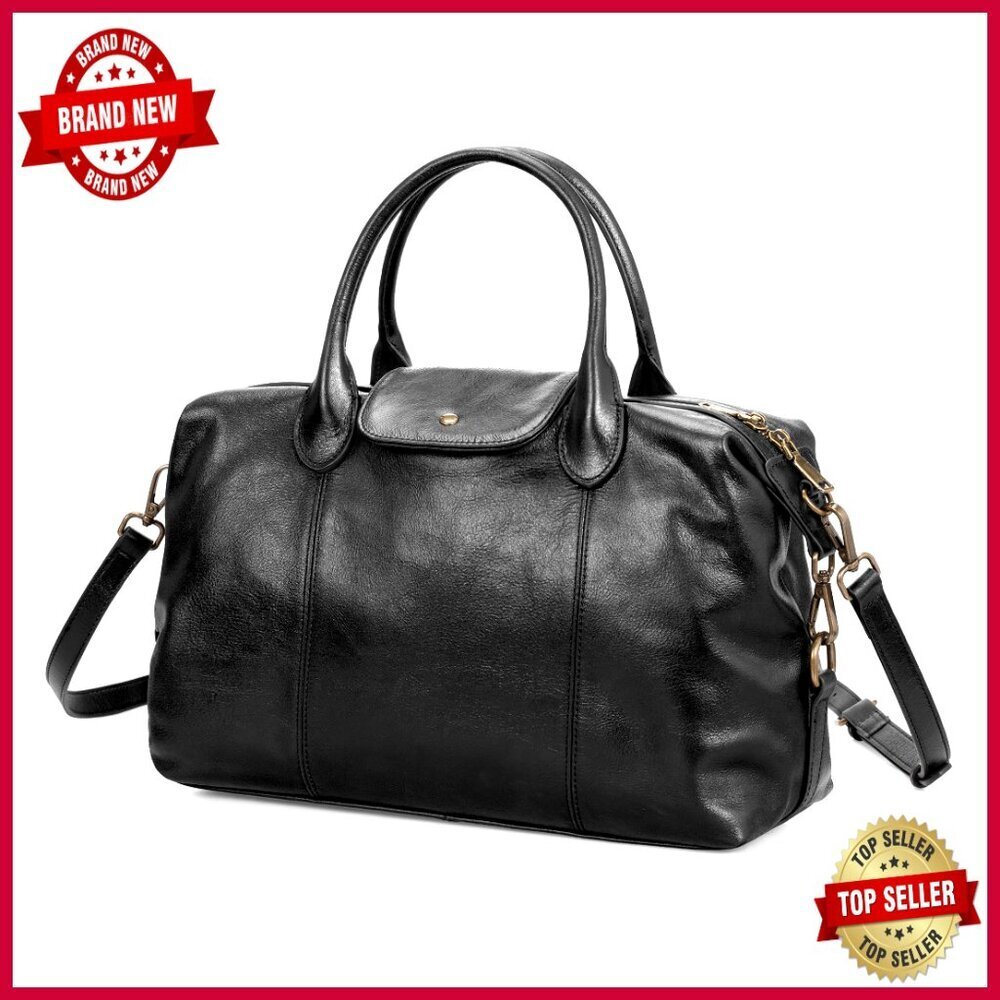 Large Genuine Leather Satchel Tote with Detachable Strap, Travel Friendly